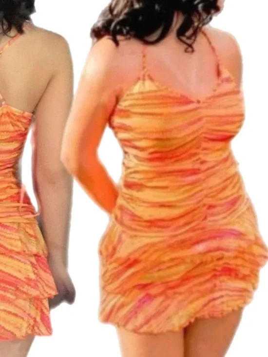 NEW wild fable Orange and Pink Striped Mini Dress Ruffle STRAPPY - Picture 6 of 6